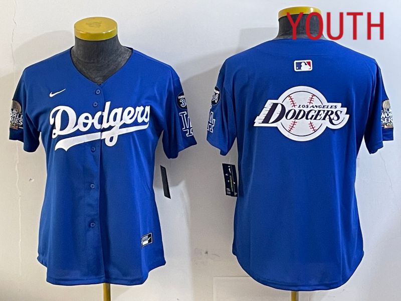 Youth  Los Angeles Dodgers blank 2024 World series patch blue jersey 202411248